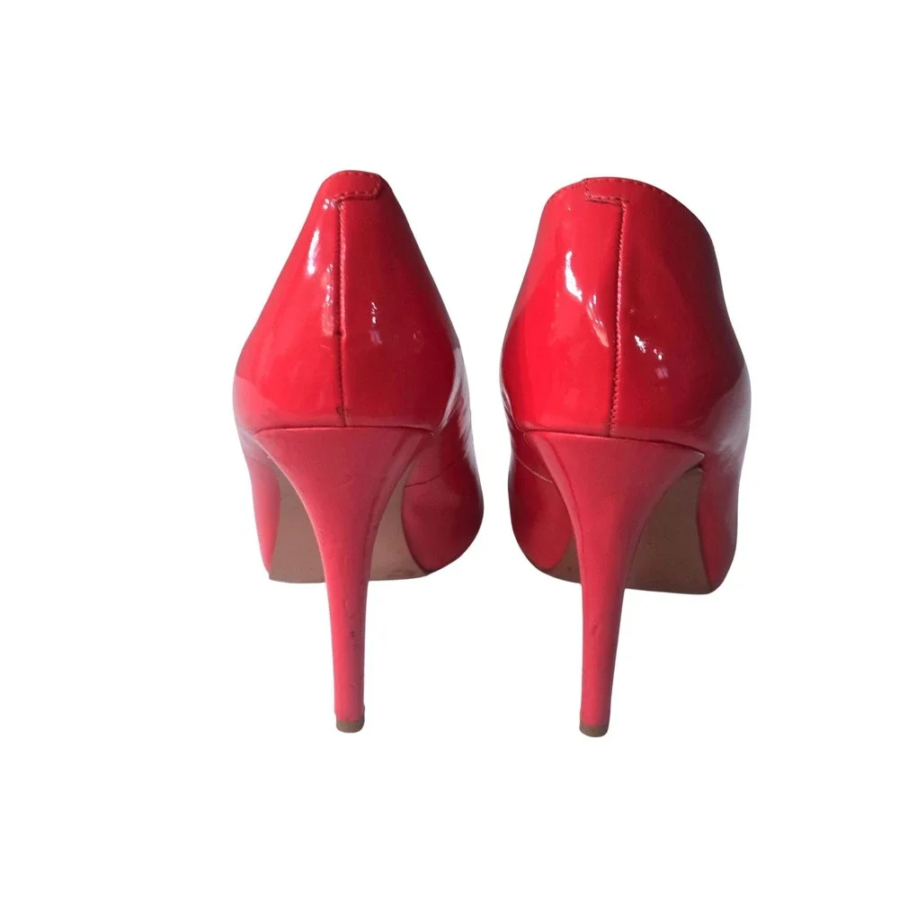 BCBGeneration Womens Coral Red Patent Peep Toe Stiletto Heel Pumps Size 7.5/38